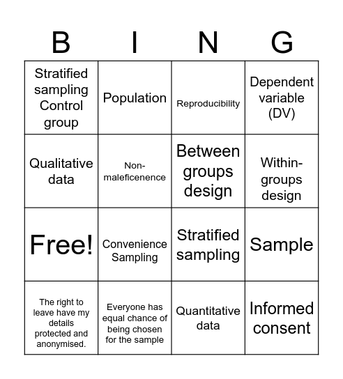 Key Science Skills Bingo Card