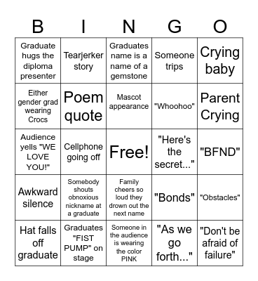Graduation Bingo Card
