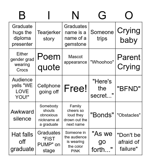 Graduation Bingo Card