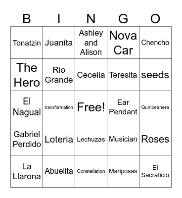 Summer of the Mariposas Novel Bingo Card