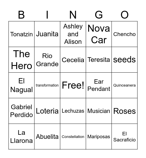 Summer of the Mariposas Novel Bingo Card