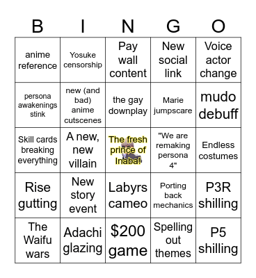 P4Remake Bingo Card