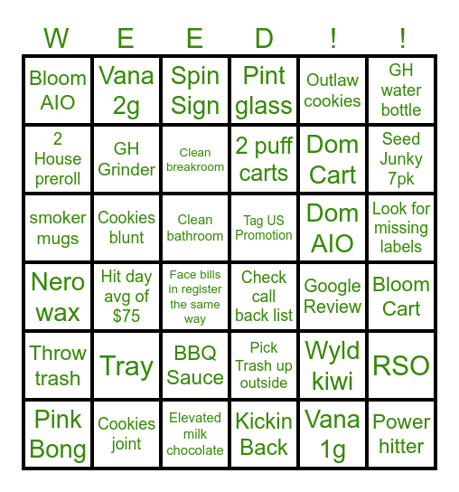 Prize Bingo Card