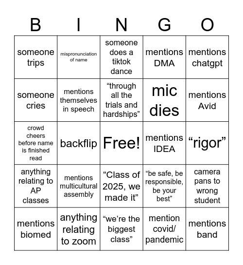 PGHS 2025 Bingo Card