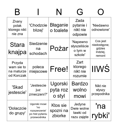 Wycieczka z przewodnikiem Bingo Card
