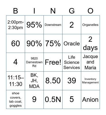 Back to Basics Bingo Card