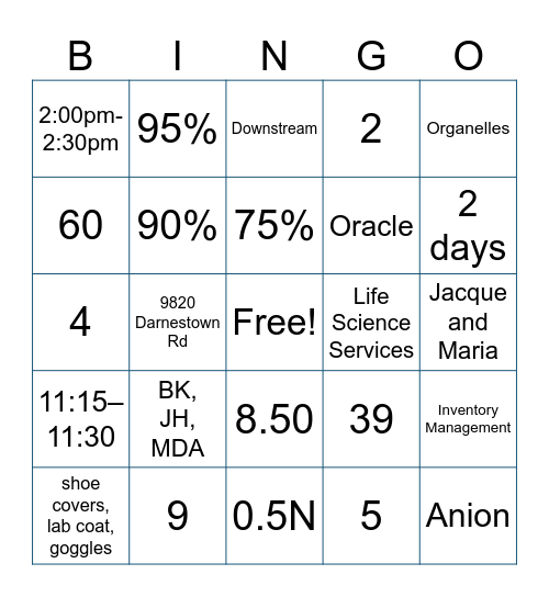 Back to Basics Bingo Card