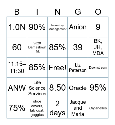 Back to Basics Bingo Card