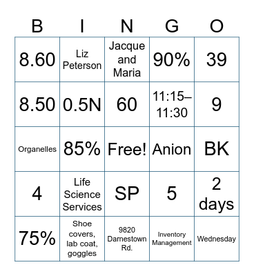 Back to Basics Bingo Card