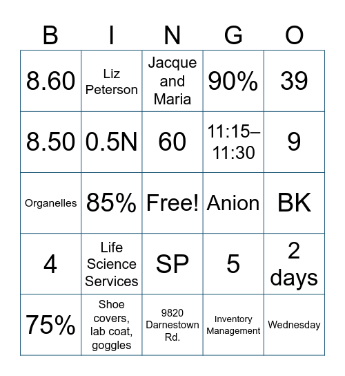 Back to Basics Bingo Card