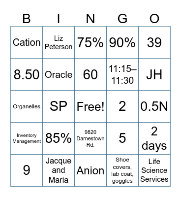 Back to Basics Bingo Card