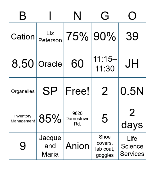 Back to Basics Bingo Card