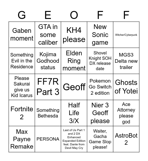 Summer Games Fest Bingo Card