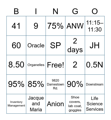 Back to Basics Bingo Card