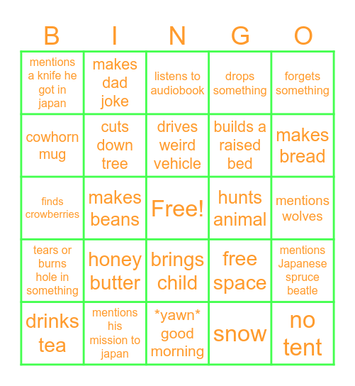 OUTDOOR BOYS Bingo Card