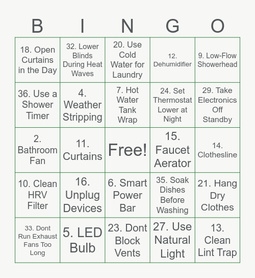 Remote First Nations Energy-Efficiency Bingo Card