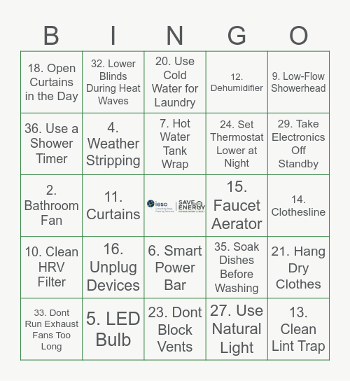Remote First Nations Energy-Efficiency Bingo Card