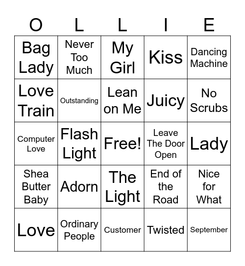 Old School Ollie Jams Bingo Card