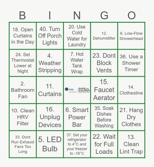 Remote First Nations Energy-Efficiency Program Bingo Card