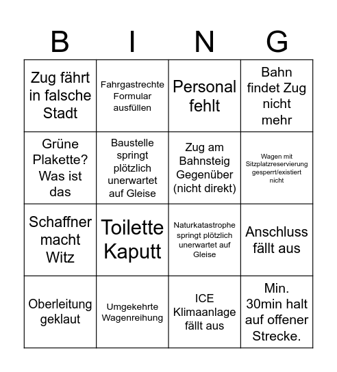BVSR Reisebingo 25 Bingo Card