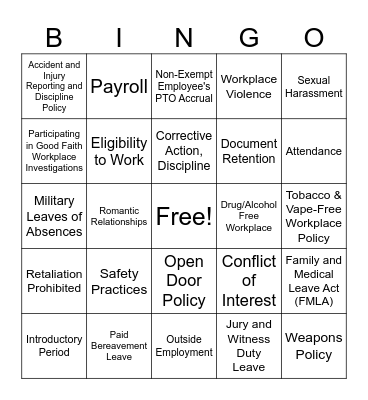 FRONTIER Bingo Card