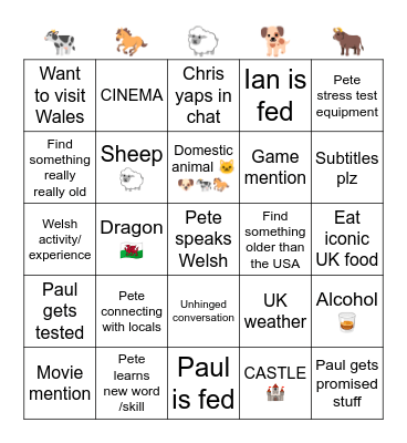 Wales Details Day 4 Bingo Card