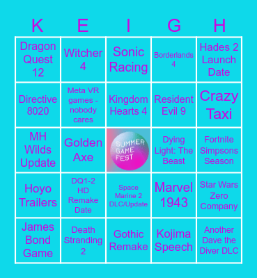 Summer Game Fest 2025 Bingo Card