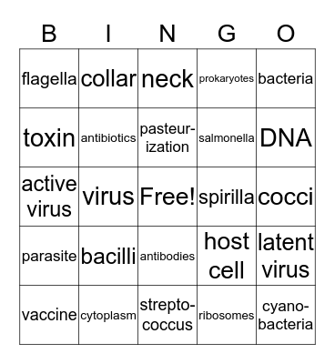 Bacteria, Viruses, Fungi, and Parasites Bingo Card
