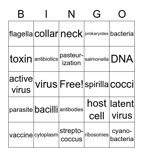 Bacteria, Viruses, Fungi, and Parasites Bingo Card