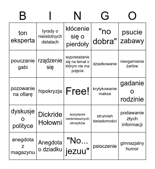 zapędzki bingo Card
