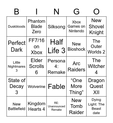 Summer Game Fest 2025 Bingo Card