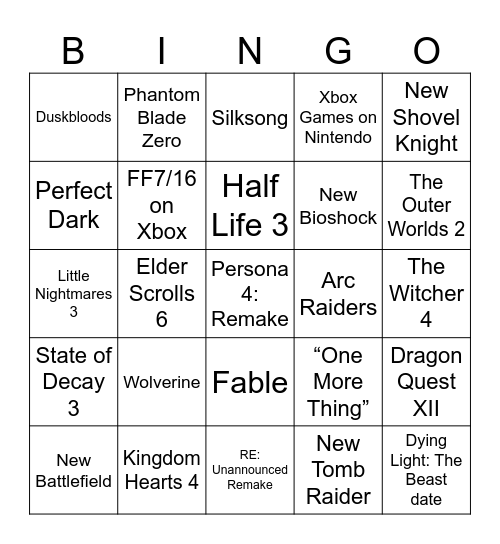 Summer Game Fest 2025 Bingo Card