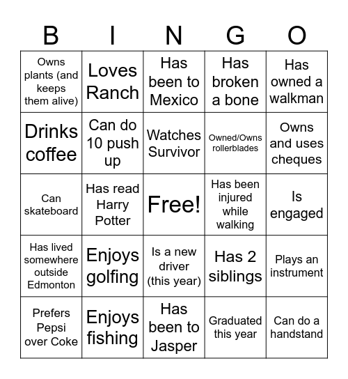 Find Someone Who..... Bingo Card