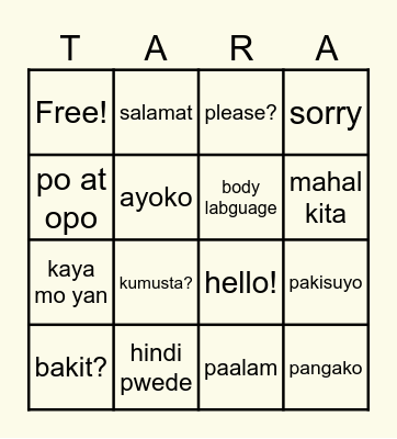 TARA, BASA 2025 Bingo Card