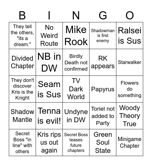 Deltarune CH3 Bingo Card