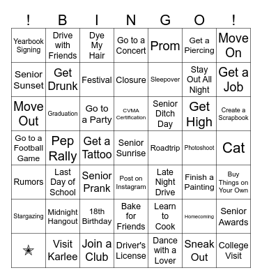 Senior Year! Bingo Card
