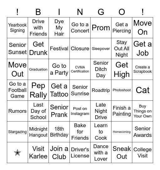Senior Year! Bingo Card