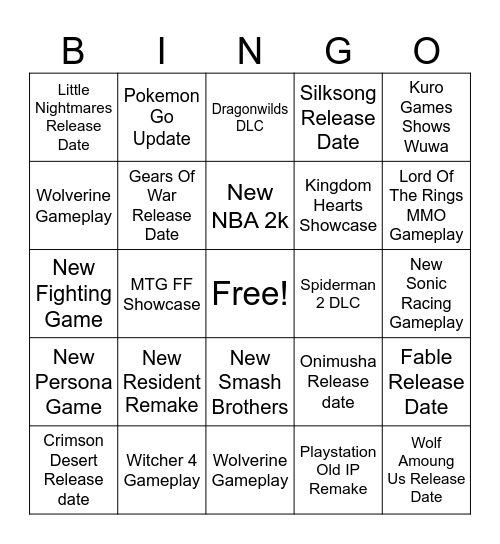 SummerGameFest 2025 Bingo Card