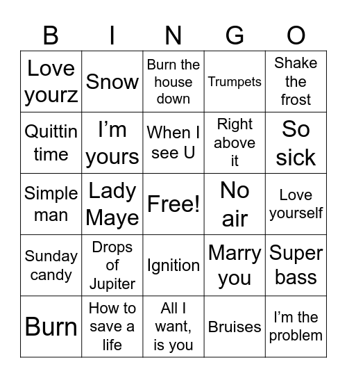Christian’s Playlist Bingo Card