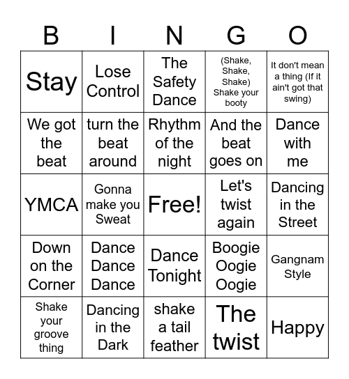 I Wanna Dance!!! Bingo Card
