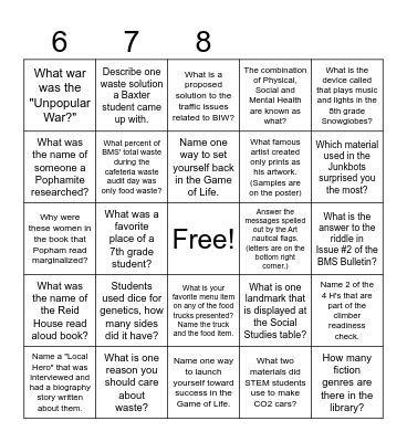 Celebration of Learning Bingo Card