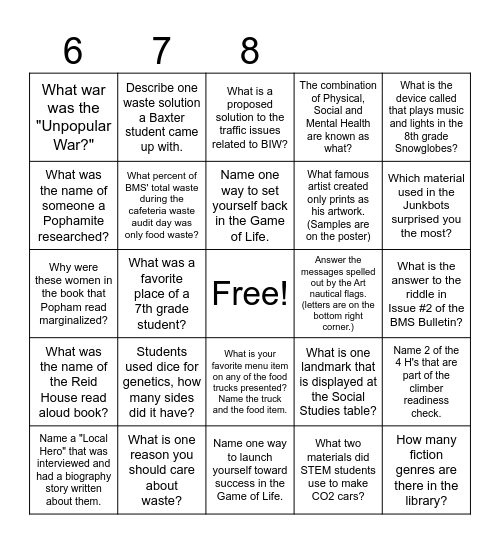 Celebration of Learning Bingo Card