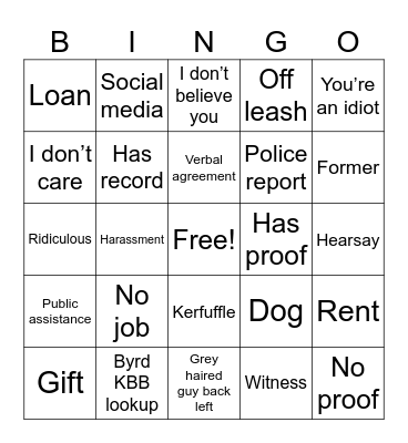 Judge Judy Bingo Card