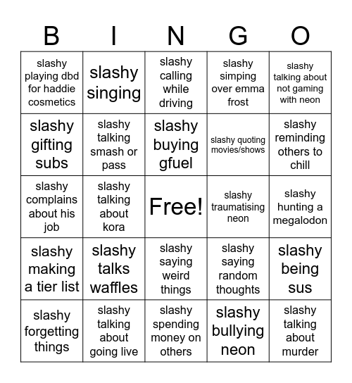 slashy Bingo Card