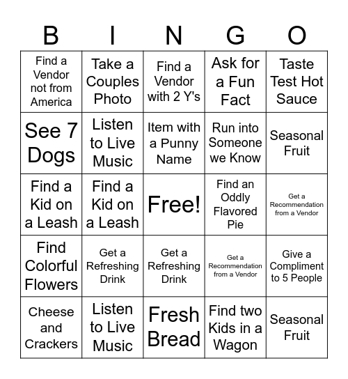 Farmers Market Bingo Card