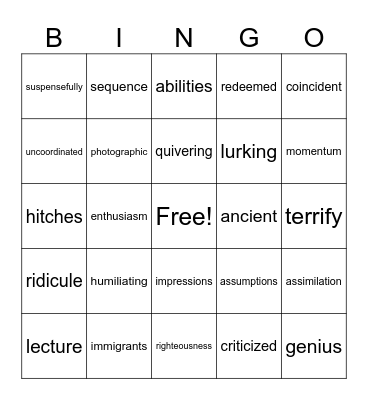 Save Me a Seat Bingo Card