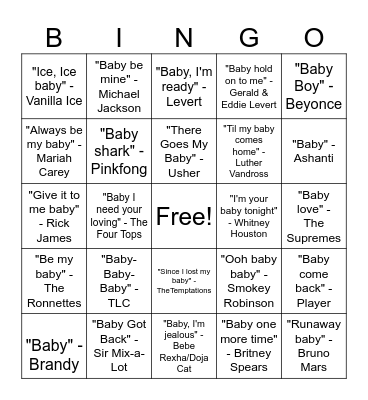 Baby Shower BINGO Card