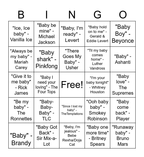 Baby Shower BINGO Card
