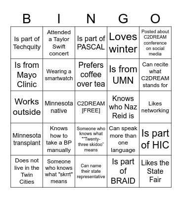 4th Annual C2DREAM Conference Bingo Card