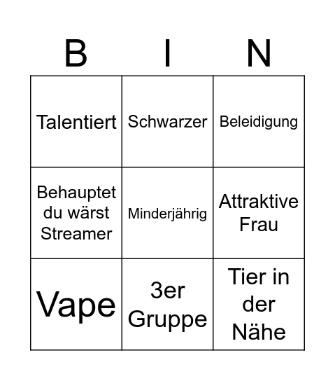 Nutten Bingo Card